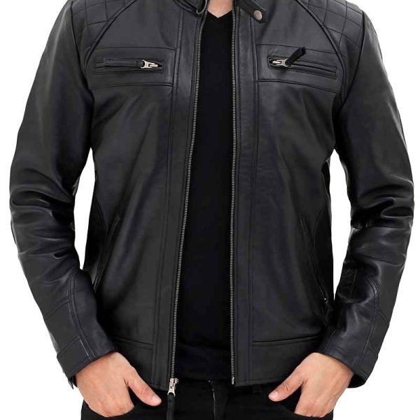 Black Men’s Quilted Leather Cafe Racer Jacket – Sharp, Sleek, and Built for the Ride.